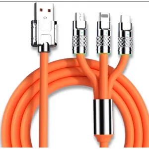 كابل USB متعدد 3 في 1 للشحن السريع 6 امبير/ 120 وات بتصميم سميك من خليط معدني من الزنك