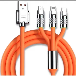 كابل USB متعدد 3 في 1 للشحن السريع 6 امبير/ 120 وات بتصميم سميك من خليط معدني من الزنك