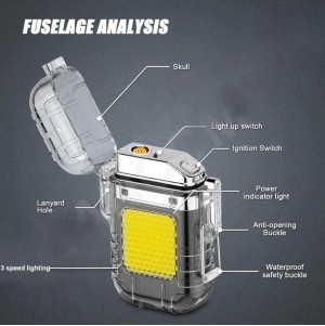 ولاعة كهربائية مقاومة للماء مع مصباح يدوي قابلة للشحن عبر USB - 2X1