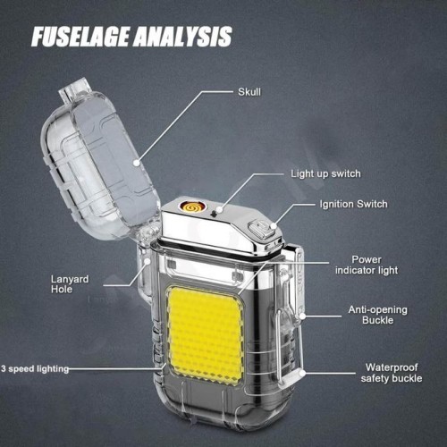 ولاعة كهربائية مقاومة للماء مع مصباح يدوي قابلة للشحن عبر USB - 2X1